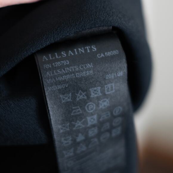 AllSaints Via Harris Mini Dress Black Floral Print Smocked Dark Romance SZ 6 - Picture 8 of 8